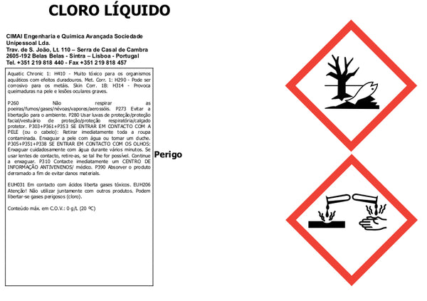 cloro liquido 20lt 25kg