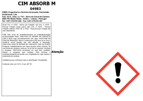 Remoção e contenção de derrames de hidrocarbonetos - 20kg - CIM ABSORB M
